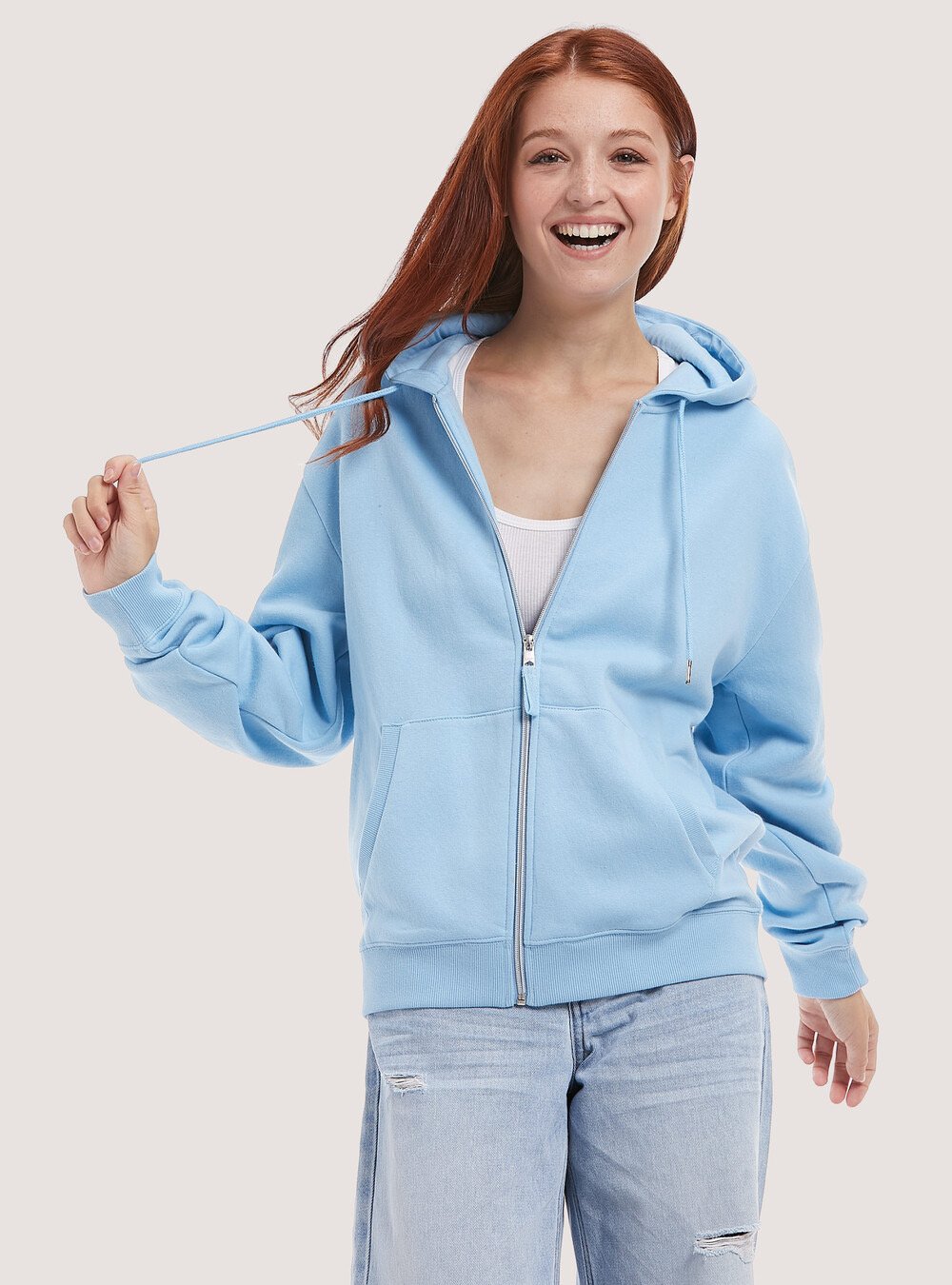 Light Blue Basic sweatshirt with zip and hood